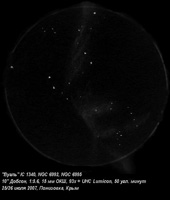 Туманности IC 1340, ngc 6992, NGC 6995 "Вуаль", созвездие Лебедя зарисовка