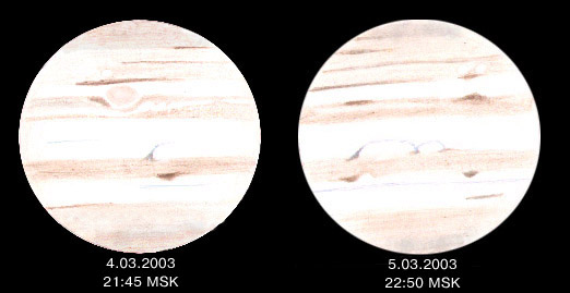 Зарисовки Юпитера в марте 2003 г.